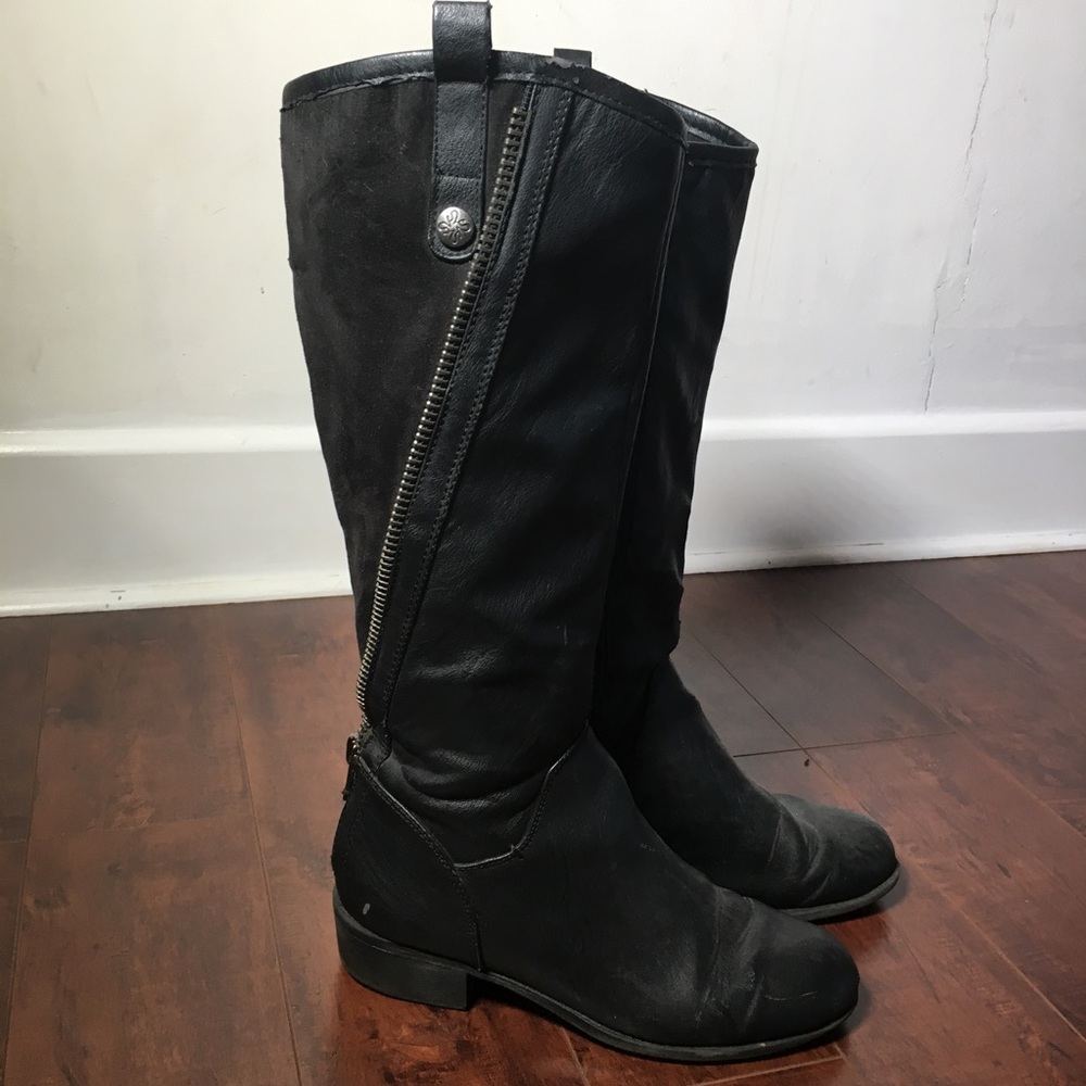 Zip Up Knee High Moto Boots